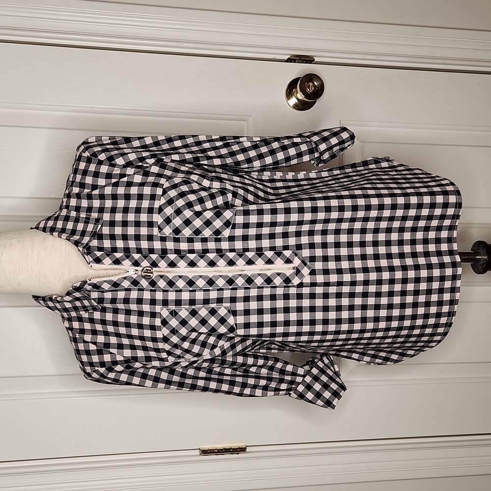 Tommy Hilfiger Pink Navy Gingham Half Zip Popover Top Size S